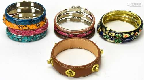 Collection of Leather and Enamel Bracelets 24KGP