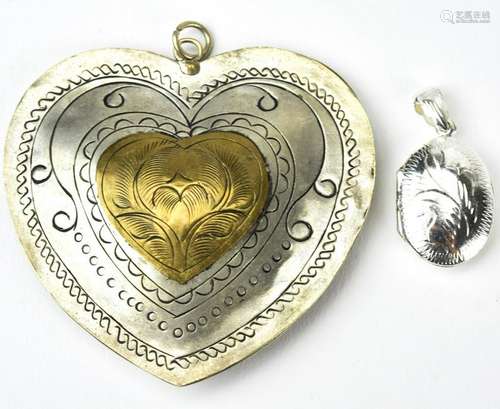 Vintage Sterling Locket Pendant & Heart Pendant