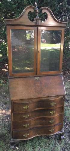 Chippendale Style Burled Wood Secretary Desk