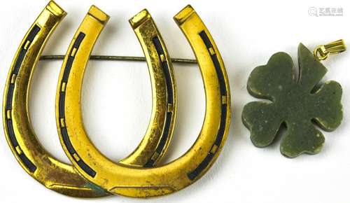 Vintage Double Horseshoe Brooch & Clover Pendant