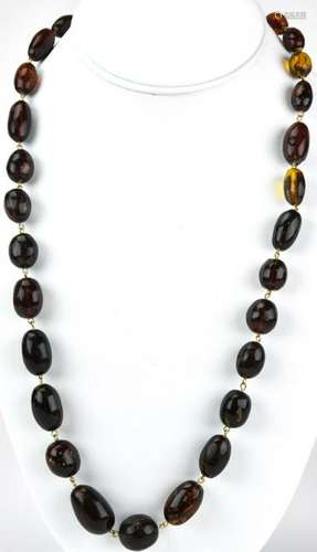 Vintage Amber Bead & Wire Wrap Necklace Strand