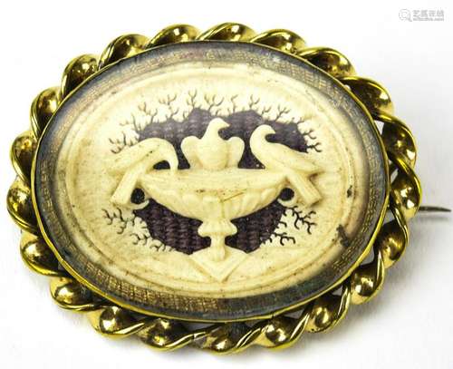 Antique 19th C Carved Horn Dove's of Pliny Brooch