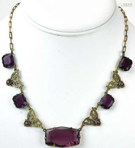 Antique Art Deco Amethyst Crystal Necklace