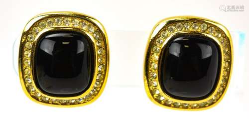 Vintage Christian Dior Rhinestone + Onyx Earrings