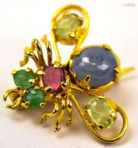 Estate Vermeil Sterling Gemstone Set Bee Brooch