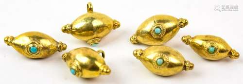 Set of Antique Gilt Metal & Turquoise Buttons