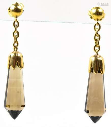 Pair of 14kt Yellow Gold & Smoky Quartz Earrings