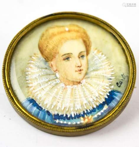 Antique Elizabethan Style Portrait Miniature Pin