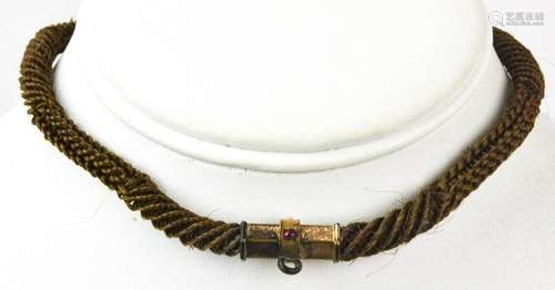 Antique 19th C Woven Hair Mourning Jewelry Piece