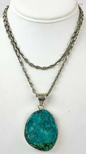 Sterling Silver Necklace Chain & Turquoise Pendant