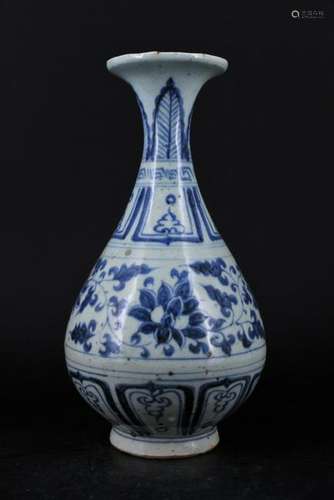 Ming Porcelain Blue&White Floral Vase