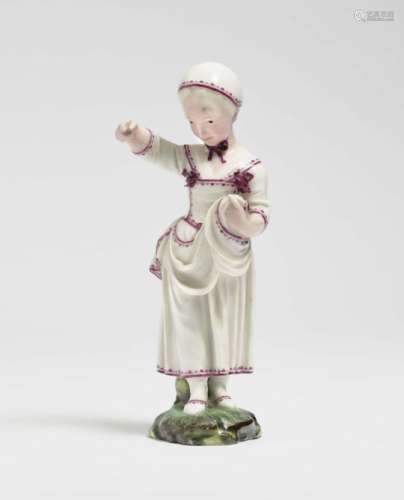 Girl WavingHöchst, circa 1775, model by Johann Peter Melchior Porcelain. Polychrome decoration. Blue