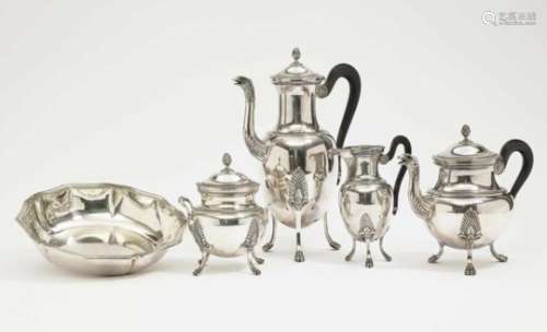 A coffee and tea service and bowl, 5 piecesmostly France, 1838 - 1919, master E. P. Silver. Partly