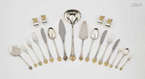 A 113-piece cutlery in ''rose pattern''Robbe & Berking Silver. Floral ornament gold-plated at the