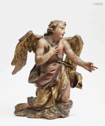 Adoration AngelSouth German, 18th century Lime, thinned on the reverse. Polychrome painting damaged.