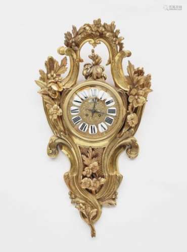 A cartel clockParis, 2nd half of the 19th century, Philippe Fabt. Gold-plated bronze case. Dial with