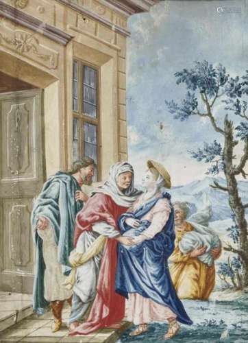 South German, 18th centuryThe Visitation Gouache on paper, mounted on thin cardboard. 27.2 x 19.7