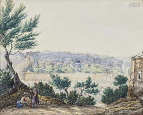 Buseck, Karl Theodor vonView of Jerusalem Signed lower right and dated (1)842. Watercolour over