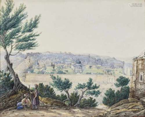 Buseck, Karl Theodor vonView of Jerusalem Signed lower right and dated (1)842. Watercolour over