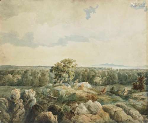 Lugo, EmilLandscape with Deer Signed lower right and indistinctly dated ''August ...''. Titled