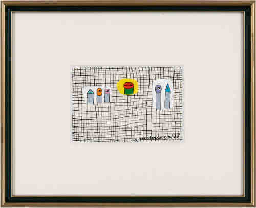 元永定正（1922～2011） 铅笔与网88 镜框 水粉、纸
