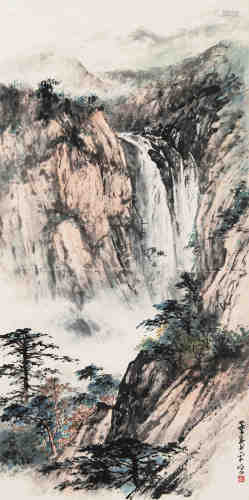 董寿平（1904～1997） 松崖飞瀑 立轴 设色纸本