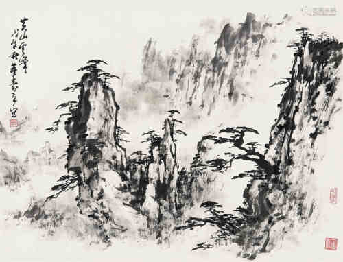 董寿平（1904～1997） 1988年作 黄山云峰 镜框 水墨纸本