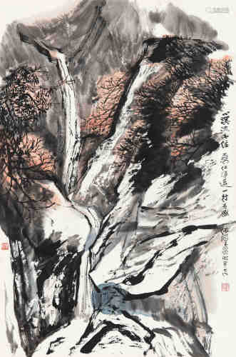 何海霞（1908～1998） 1982年作 飞瀑 镜框 设色纸本