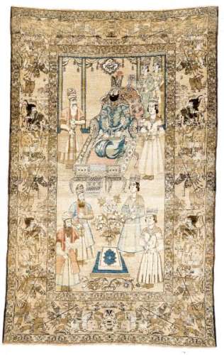 Tapis Kerman, Iran, fin XIXe s., à décor figuratif du Shah Nader et sa cour, à [...]