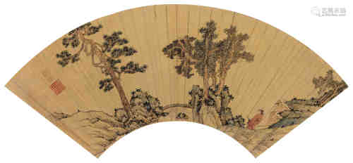 文徵明（1470～1559） 松下高士 镜心 设色金笺纸
