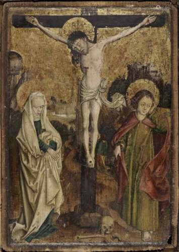 Follower of Schongauer, MartinThe Crucifixion of Christ Tempera on panel. 49.5 x 35 cm. Restored.