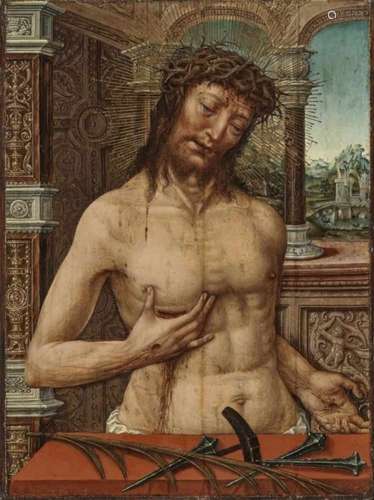 Antwerp, beginning of the 16th centuryMan of Sorrows Tempera on panel. 45.8 x 34 cm. Cradling.