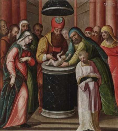 German or Dutch School, 16th centuryCircumcision of Christ Oil on panel. 77.5 x 70 cm. With free-