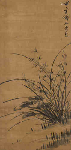 吴照（1755～1811） 芝兰图 立轴 水墨绫本