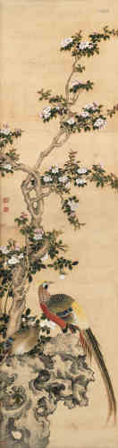 沈铨（1682～1760） 桃花锦鸡 镜框 设色绢本