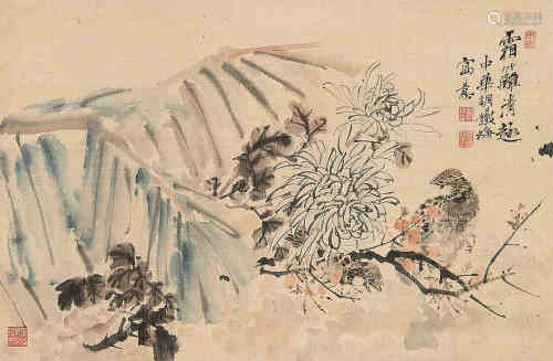 胡铁梅（1848～1899） 霜篱清趣 立轴 设色绫本