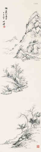竹禅（1824～1901） 1855年作 山水 立轴 水墨纸本