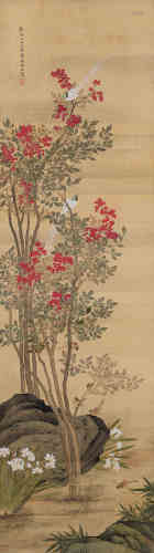 沈铨（1682～1760） 1754年作 花鸟 立轴 设色绢本