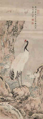 沈铨（1682～1760） 1750年作 仙鹤图 立轴 设色纸本