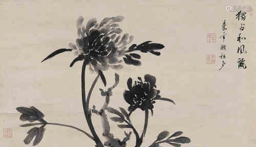 东皋心越（1639～1694） 墨牡丹 立轴 水墨纸本
