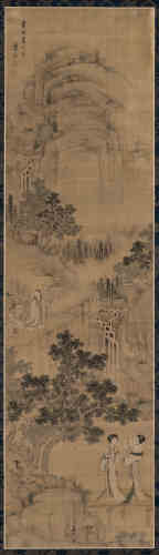 蓝瑛（1585～1664） 拟云林居士山水 立轴 设色绢本