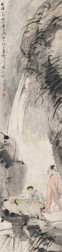 倪田（1855～1919） 1895年作 携琴观瀑 立轴 设色纸本