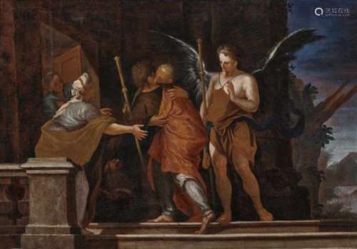 Dutch School (?), 17th centuryThe Farewell of Tobias Oil on canvas. 64.5 x 91 cm. Relined. Restored.