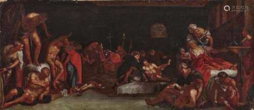 Italian School (?), 17th centuryHealing of the Sick Oil on canvas. 47.5 x 109 cm. Relined. Restored.