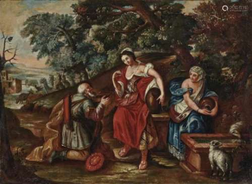 Italian School (?), 17th centuryRebecca and Eliezer at the Well Oil on canvas. 55.5 x 75.5 cm.