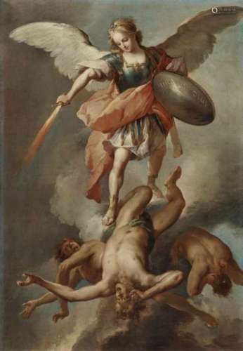 Italy, 17th centuryThe Archangel Michael Oil on canvas. 76.5 x 52 cm. Restored. Craquelure. Minor