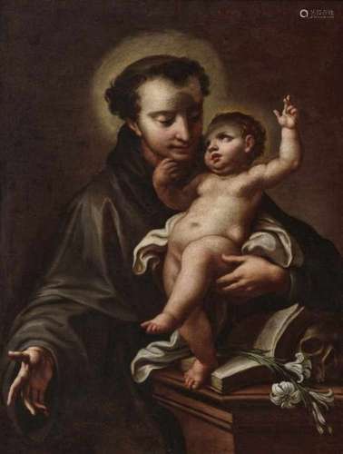 Circle of Sirani, Elisabetta, 17th centurySaint Anthony of Padua with the Jesus Child Oil on canvas.