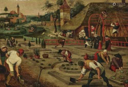 Workshop of Brueghel, Pieter, the YoungerSpring - The Preparation of Flowerbeds Oil on panel. 50.3 x