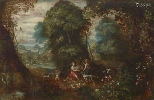 (Workshop of) GOVAERTS, ABRAHAMThe Autumn; Oil on panel. 56.7 x 87.5 cm. Restored. Minor damage.