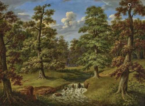 Weber, ThereseForest Landscape with Stream Monogrammed TW lower right. Inscribed on stretcher verso.